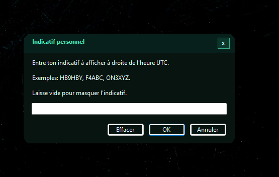 Réglage de l'indicatif personnel dans le Widget DX HB9HBY