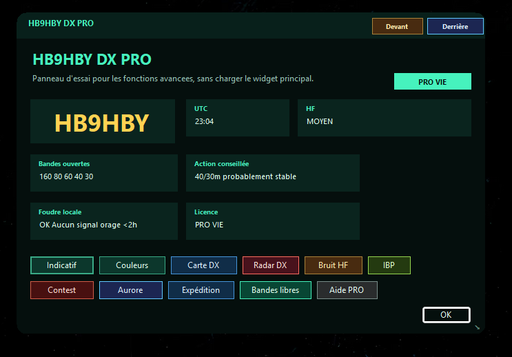 Panneau PRO du Widget DX HB9HBY