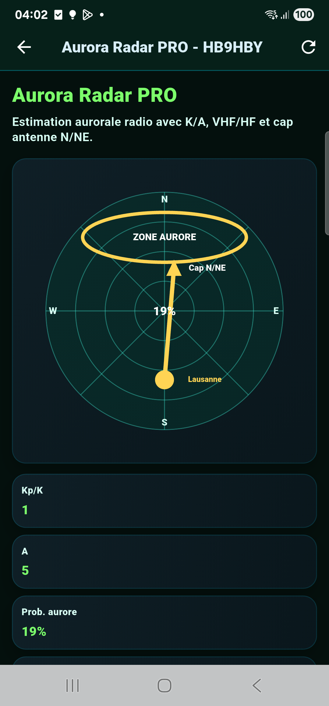 Aurora Radar PRO dans l'application mobile HB9HBY DX