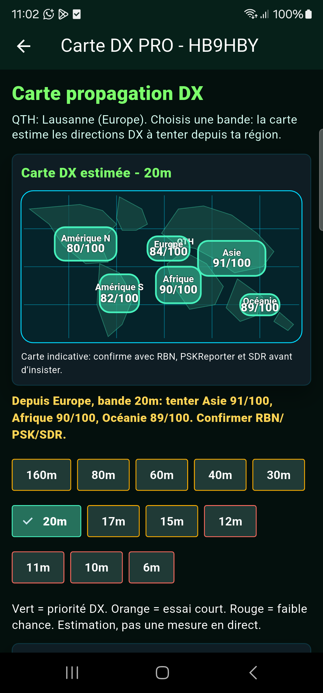 Carte DX PRO dans l'application mobile HB9HBY DX