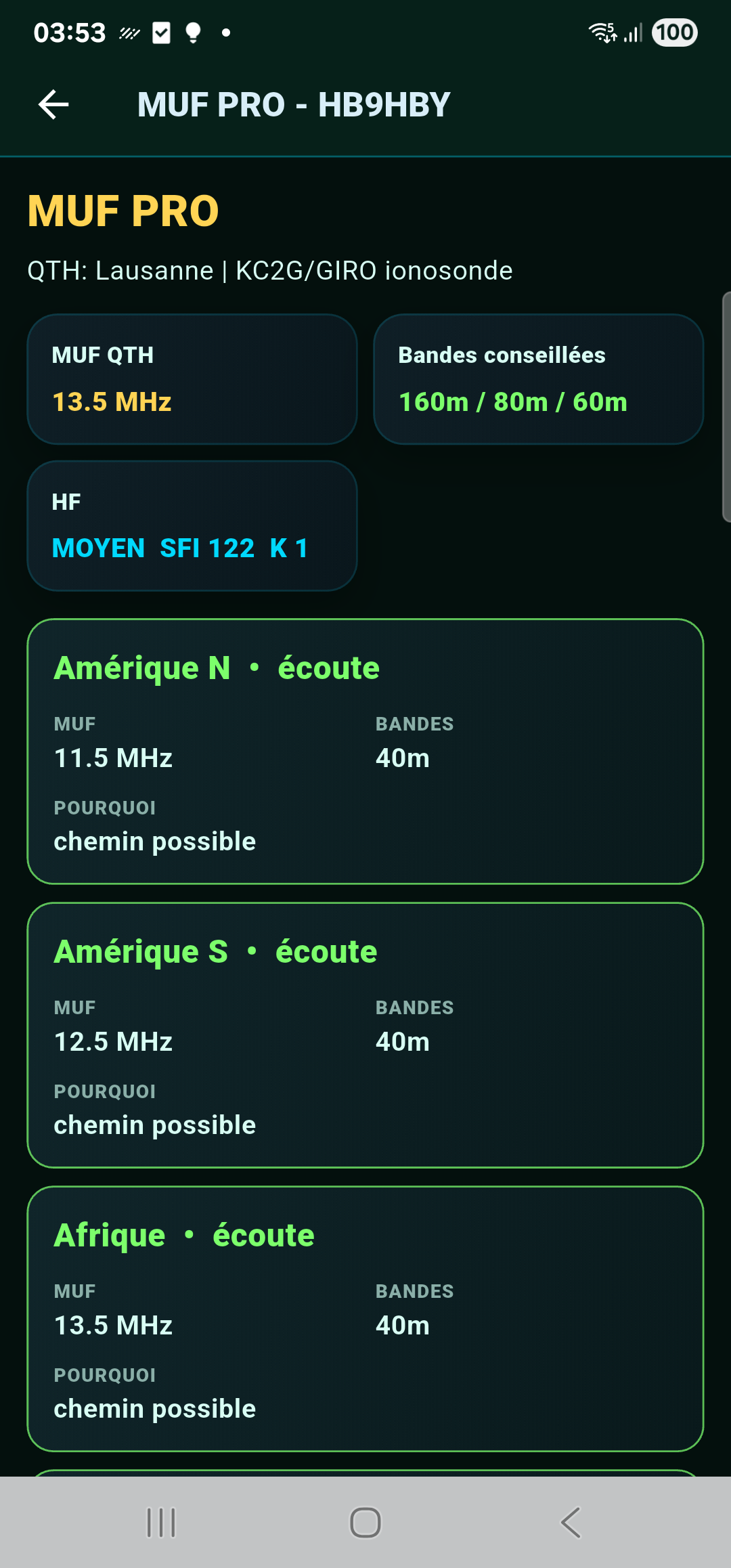 MUF PRO dans l'application mobile HB9HBY DX